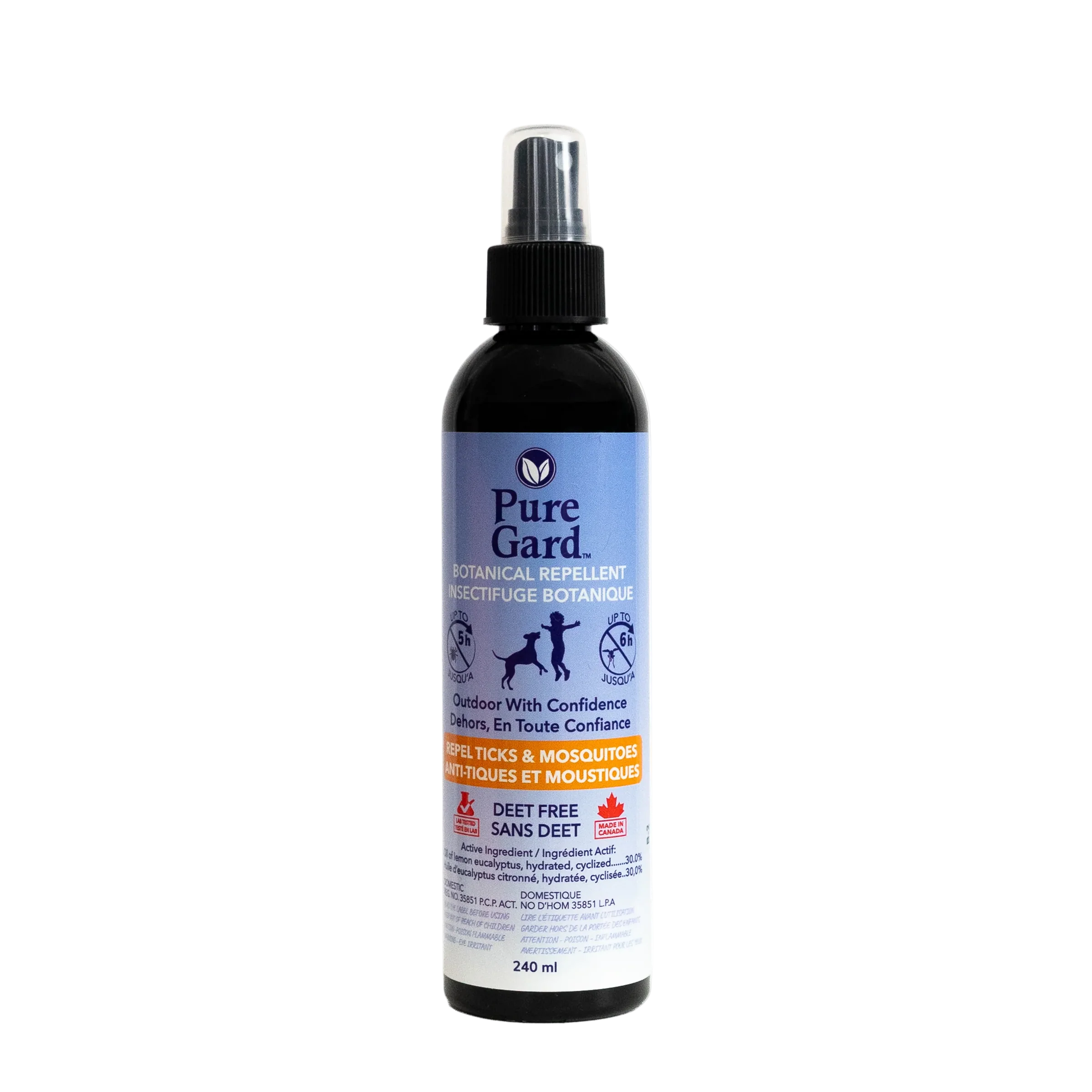 Pure Gard Botanical Insect Repellent for ticks and mosquitos 240mL Lemon Eucalyptus made in Canada