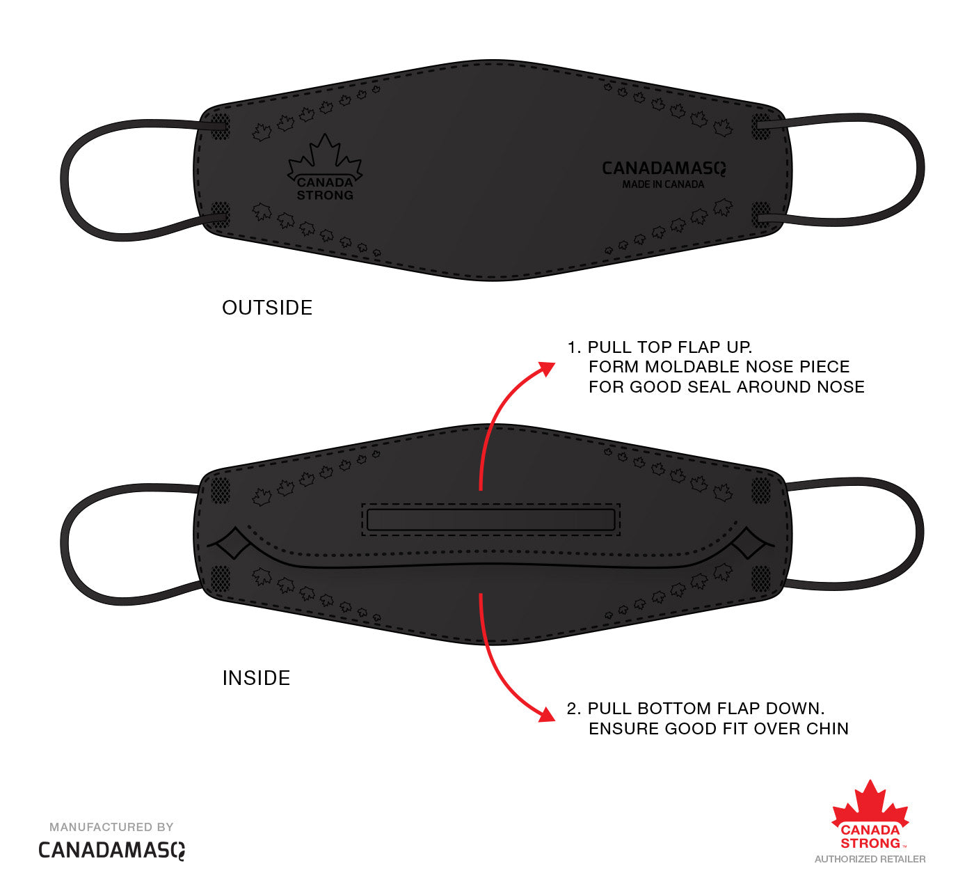 Diagram of the kids canadamasq black CA-N95 respirator mask