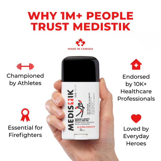Medistik Pain Relief Stick - Made in Canada - Extra Strength Topical Pain Reliever for Backache, Arthritis, Muscle and Joint Pain