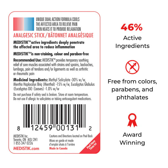 Medistik Pain Relief Stick - Made in Canada - Extra Strength Topical Pain Reliever for Backache, Arthritis, Muscle and Joint Pain